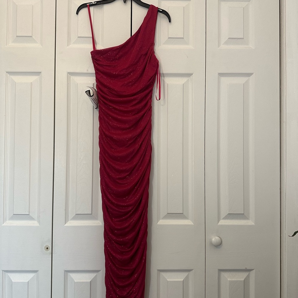 Jump One-Shoulder Ruched Garnet Evening Gown